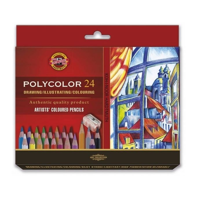 Set 24 creioane color Koh-I-Noor Polycolor, plus ascutitoare