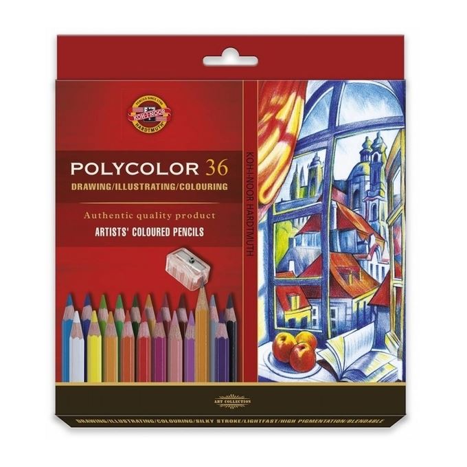 Set 36 Creioane Color, Koh-I-Noor Polycolor, plus ascutitoare