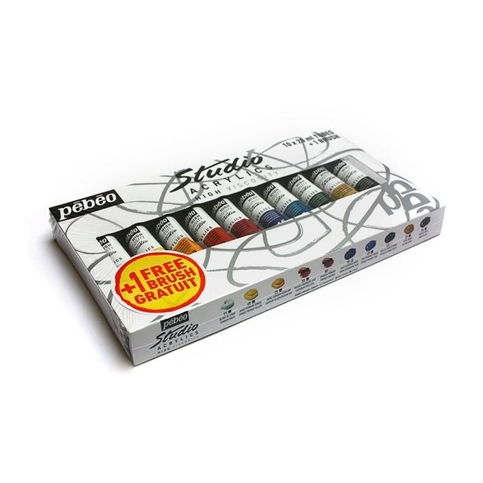 Set 10 culori acrilice, 20ml, Pebeo Studio Acrylics