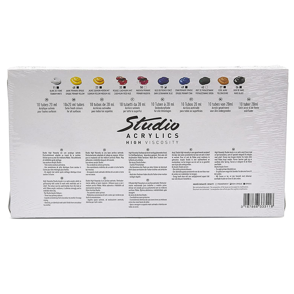 Set 10 culori acrilice, 20ml, Pebeo Studio Acrylics