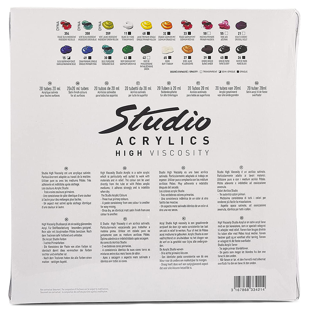 Set 20 culori acrilice, 20ml, Pebeo Studio Acrylics - 22
