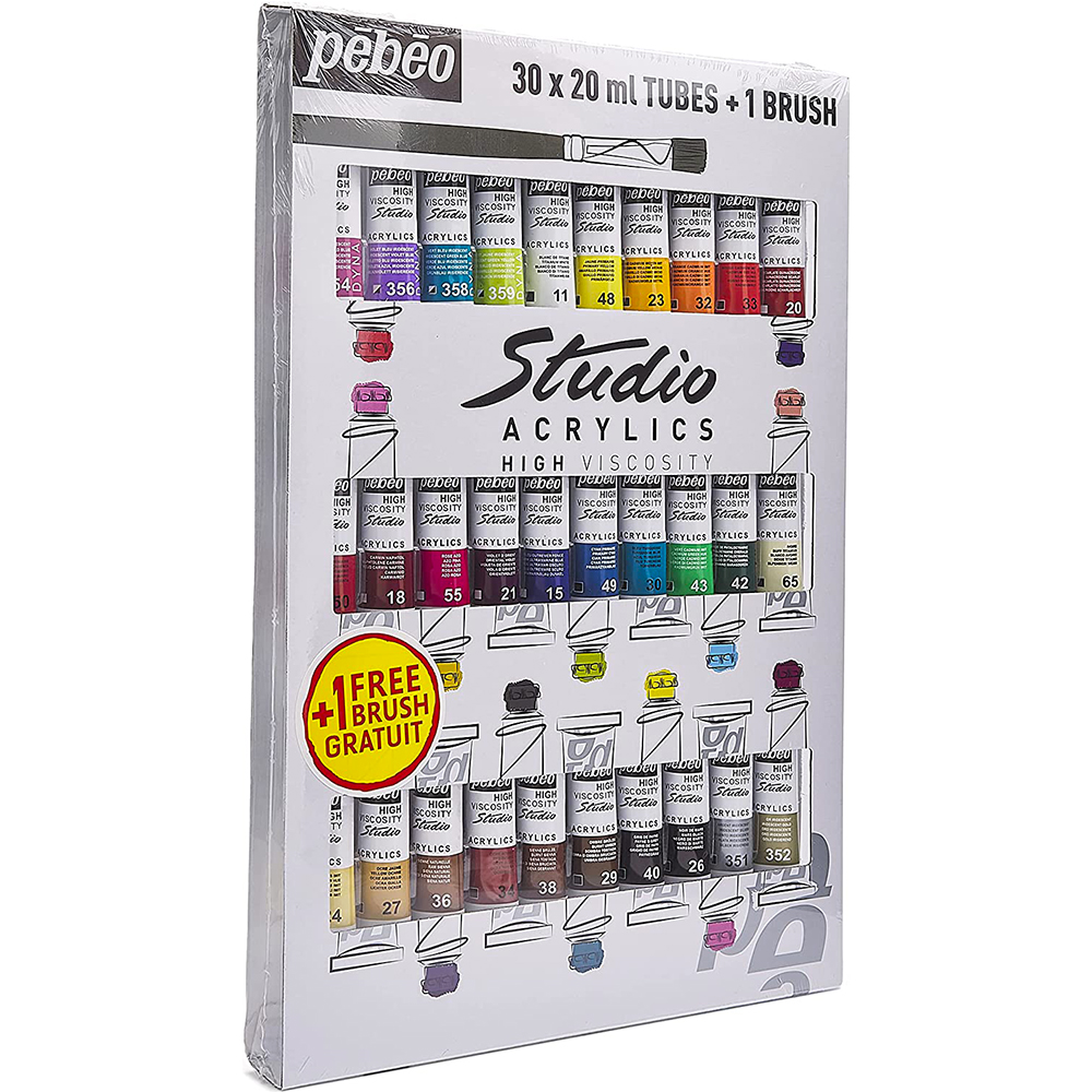 Set 30 culori acrilice, 20ml, Pebeo Studio Acrylics