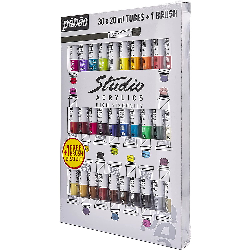 Set 30 culori acrilice, 20ml, Pebeo Studio Acrylics