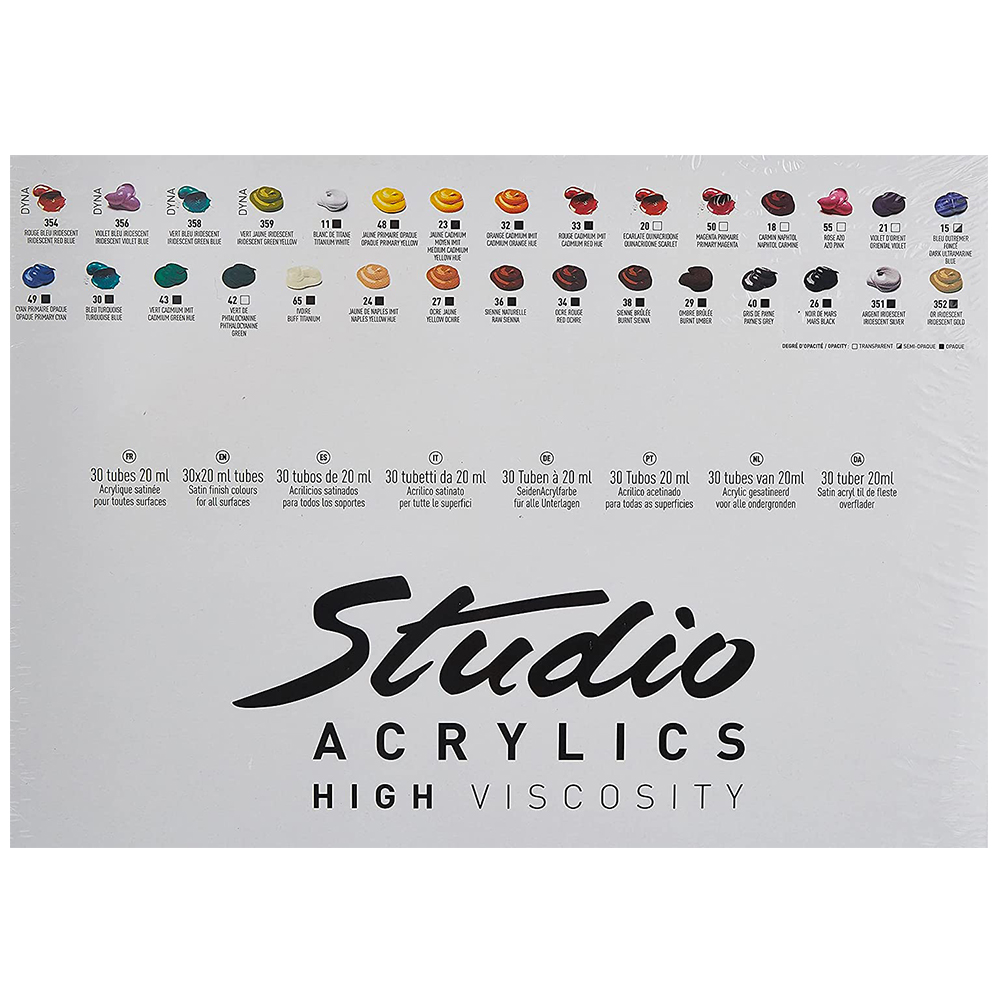Set 30 culori acrilice, 20ml, Pebeo Studio Acrylics
