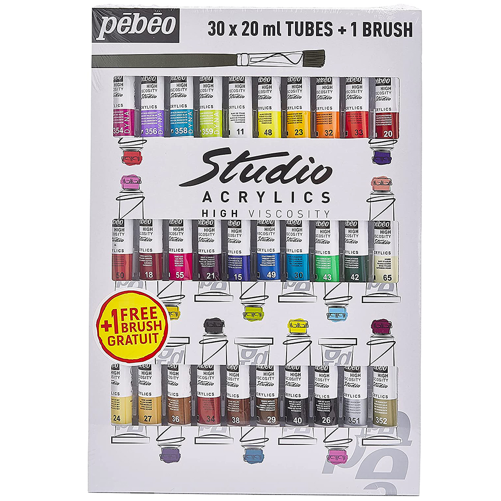 Set 30 culori acrilice, 20ml, Pebeo Studio Acrylics