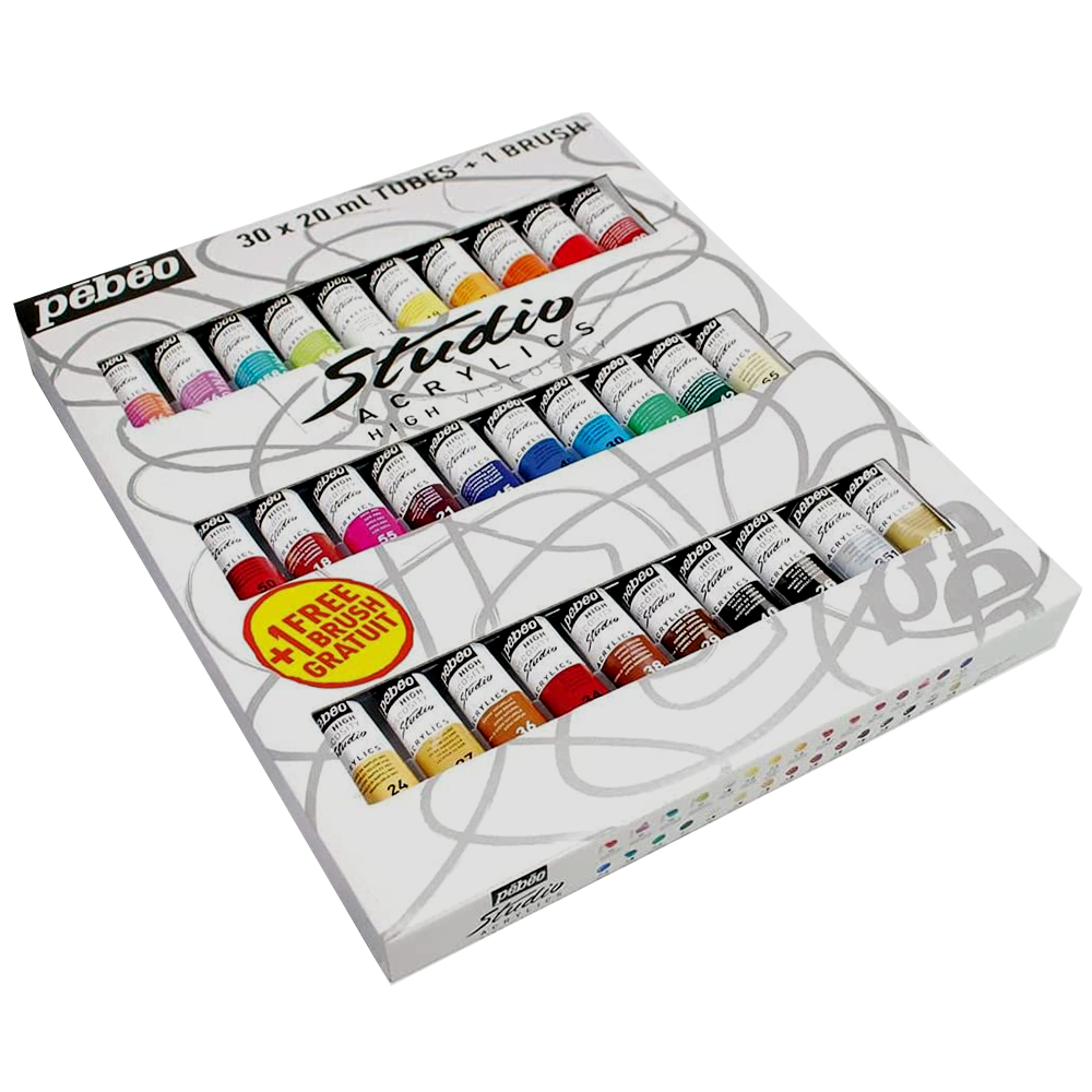 Set 30 culori acrilice, 20ml, Pebeo Studio Acrylics