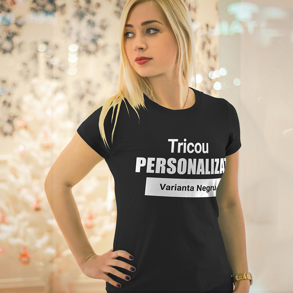 Tricou Personalizat Negru Dama, 100% Bumbac, Marimi Diferite - Image 3