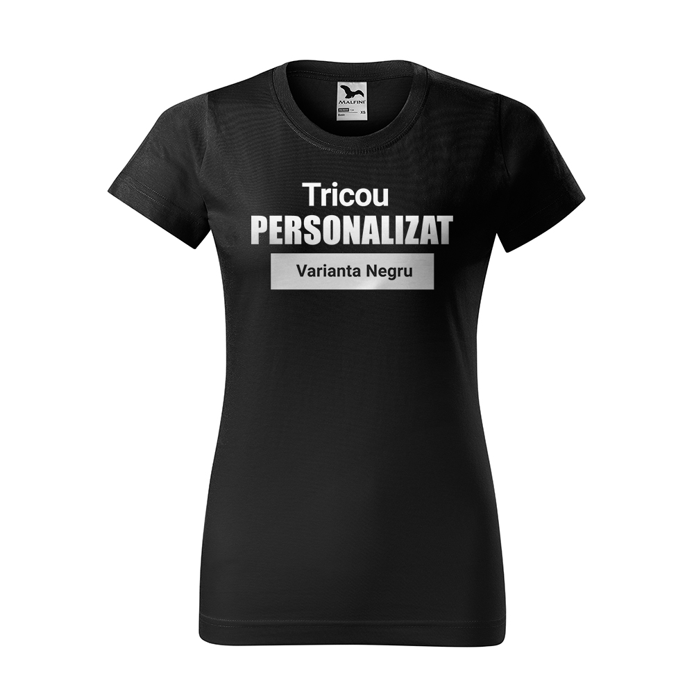 Tricou Personalizat Negru Dama, 100% Bumbac, Marimi Diferite