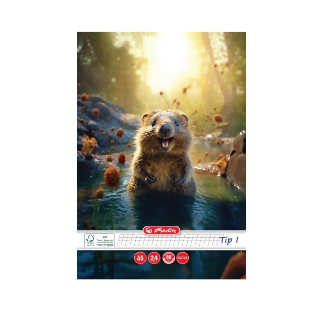 Caiet A5 24file TIP I, Herlitz, Funny Wildlife